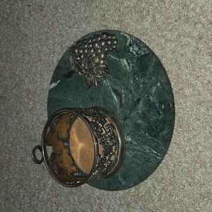 Godinger Grapes On Vine Marble Round Cheese Plate & Wine Bottle & Cork Holder